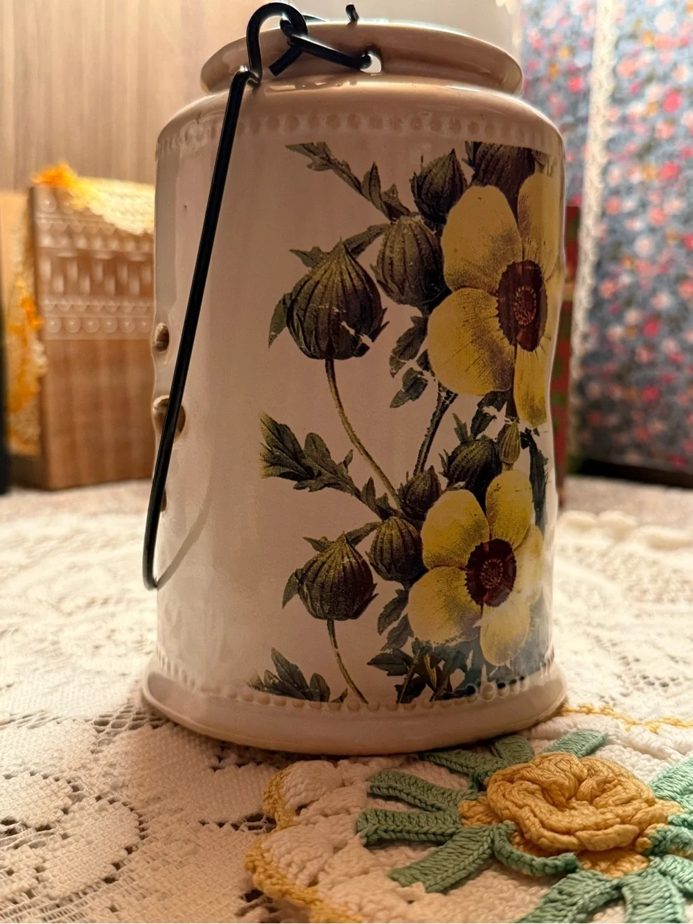 Vintage Paris Dragonfly Flower Ceramic Tea Light Lantern Milk Can Candle Holder